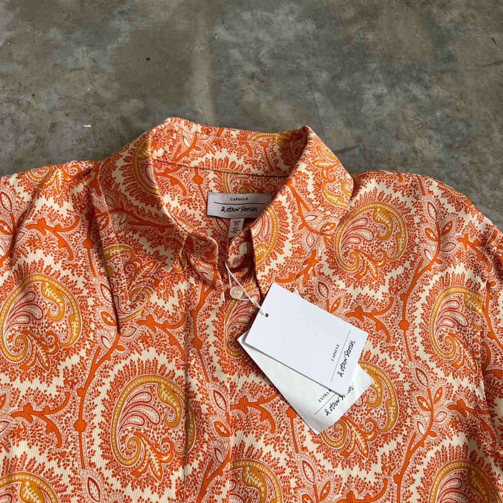 & Other Stories Capsule Collection Orange Paisley Button Down - Picture 6 of 9